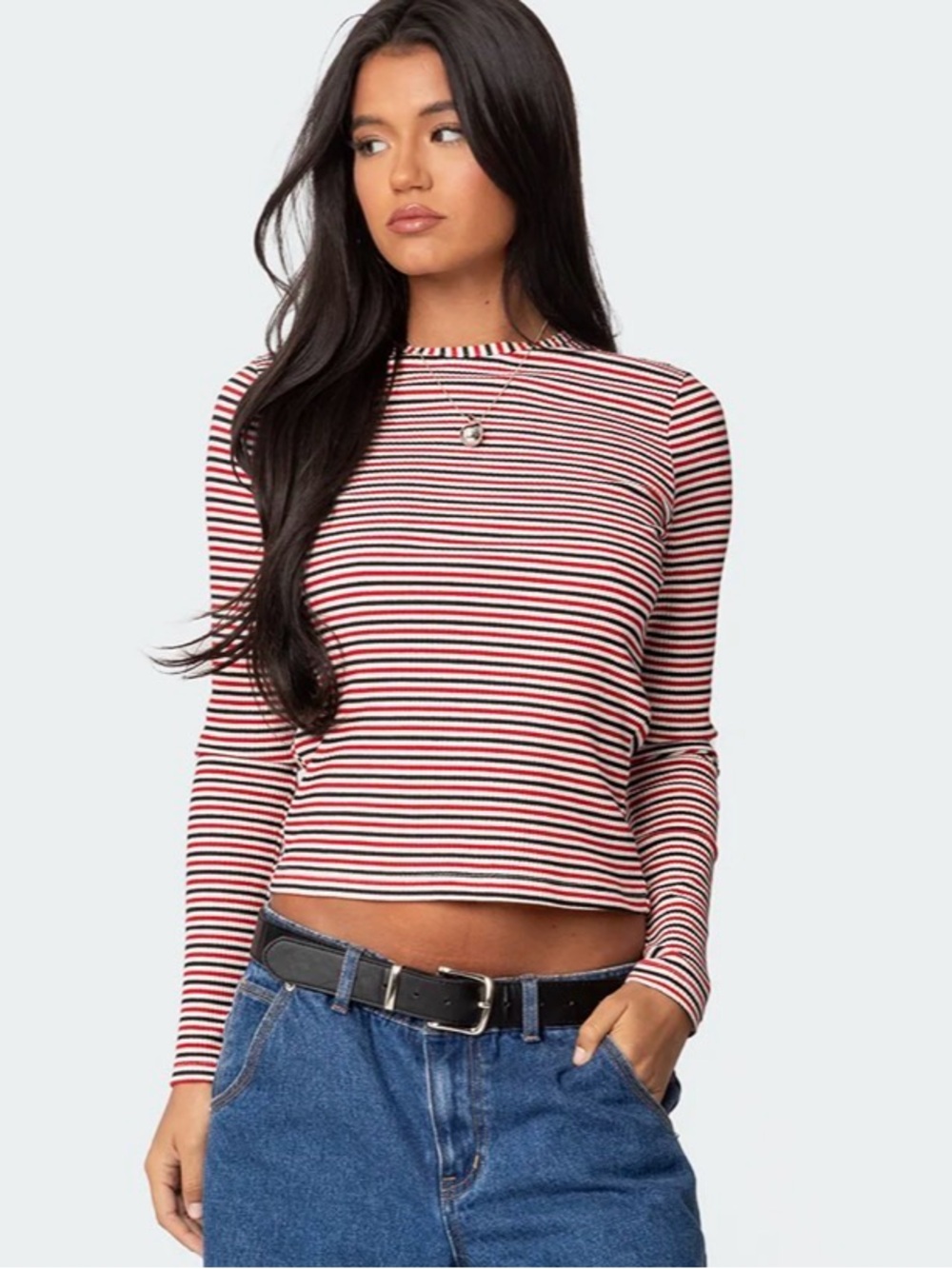 Edikted Corina Ribbed Stripey Long Sleeve T Shirt